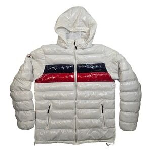 Argonaut Arctic Expedition Puffer Jacket Mens L White Hooded Stripe JP2102